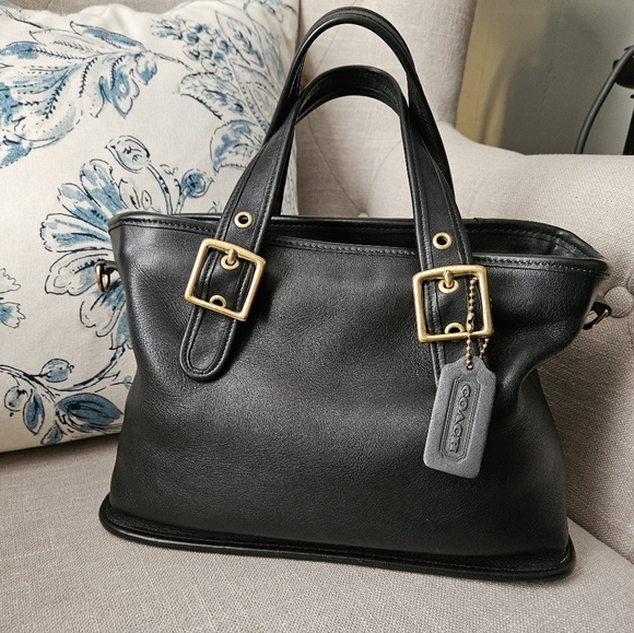 Coach Handbags - Vintage Coach Legacy Two-Way Black Glovetanned Leather Tote Satchel Bag #9063